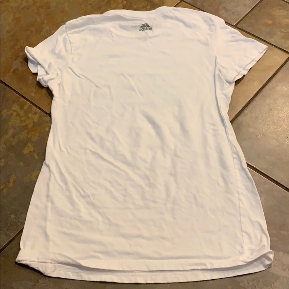 Adidas Womens S White w/ Blue graphic Short Sleeve - Picture 2 of 4
